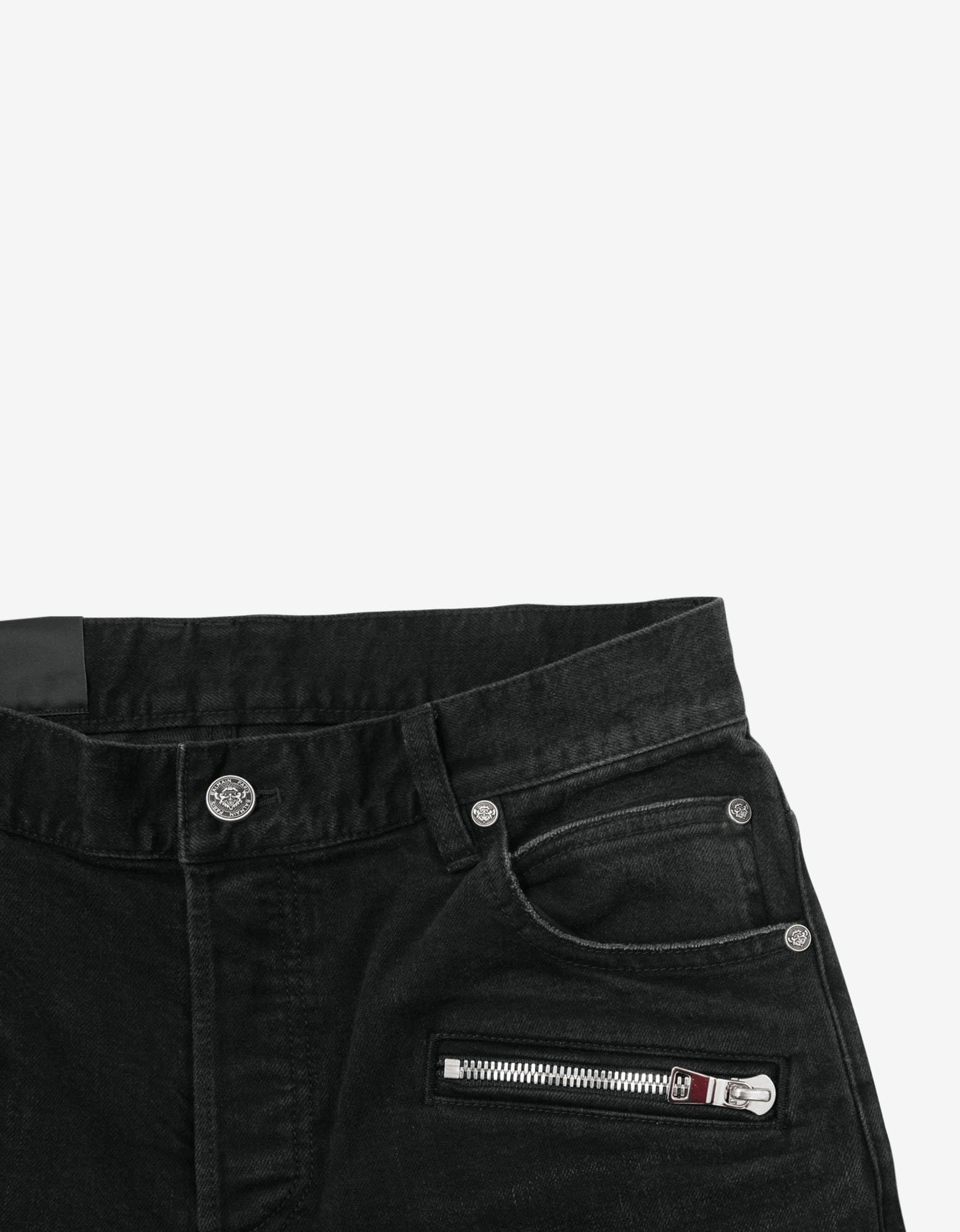 Balmain Black Ribbed Panel Destroyed Slim Biker Jeans - 5
