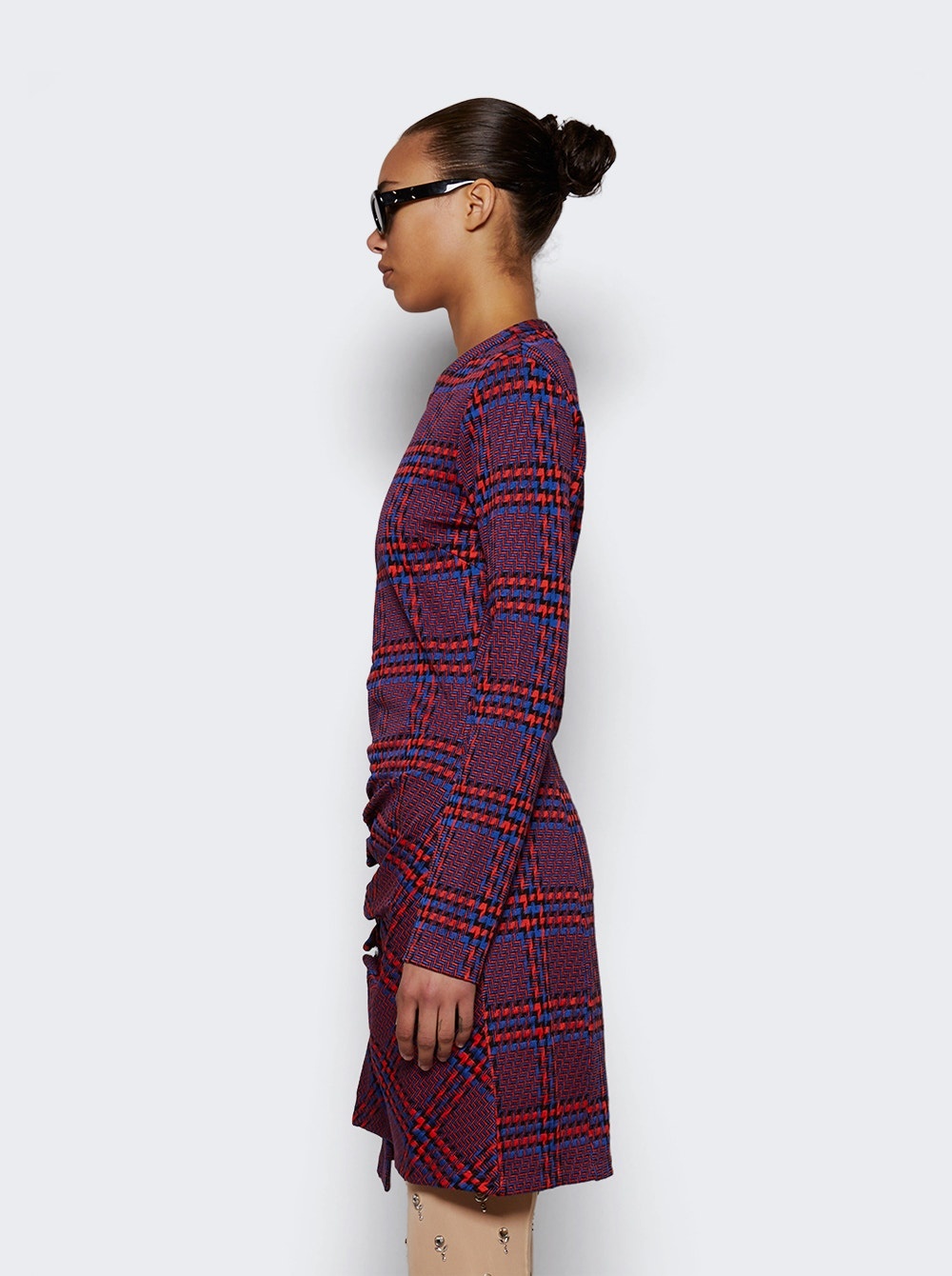 Plaid Long Sleeve Dress Red And Blue - 4
