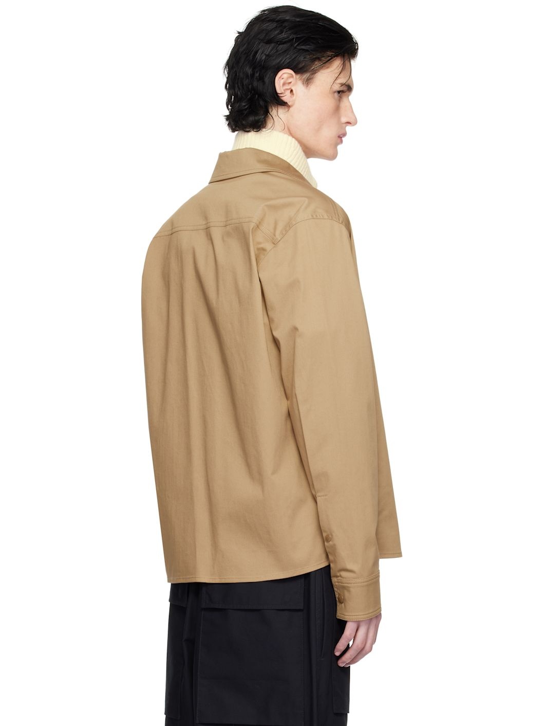 Tan Cotton Gabardine Zip-Up Jacket - 3