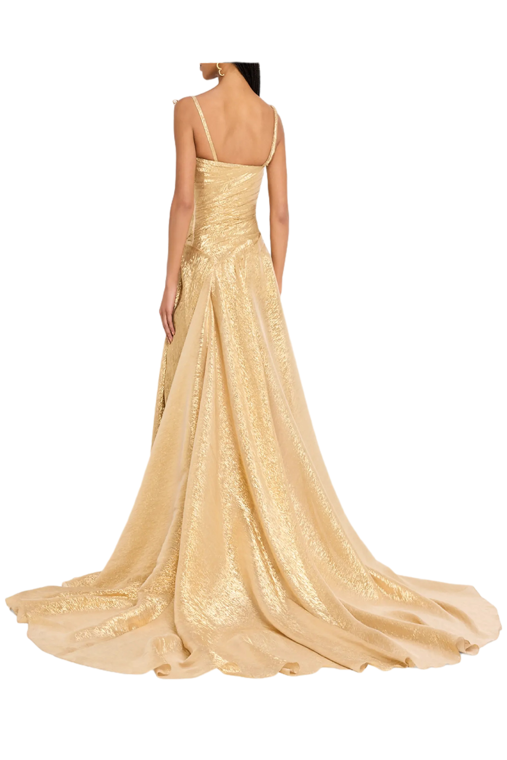 BUTTERFLY COWL-NECK LAME GOWN WITH SLIT - 4