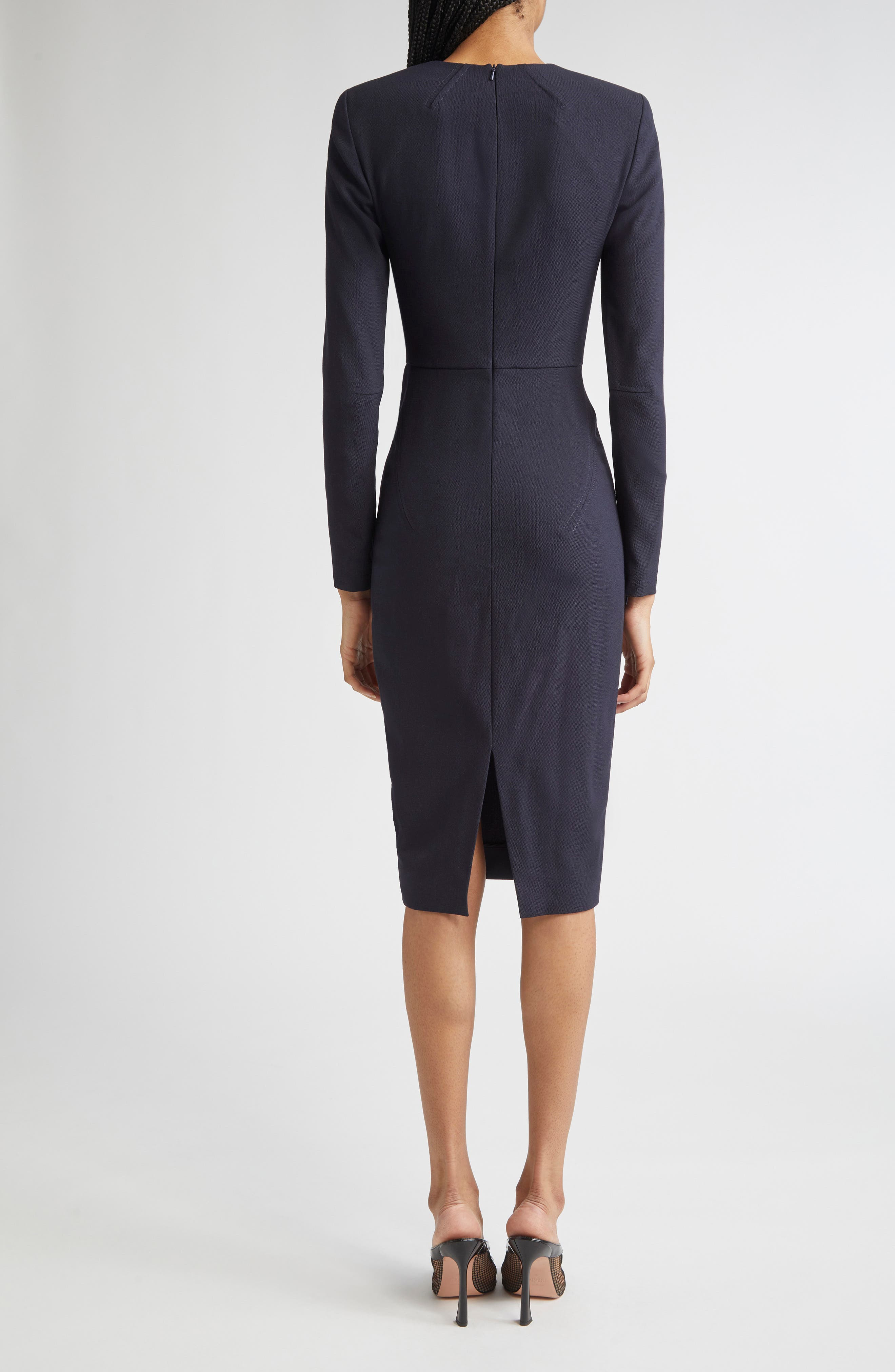 Victoria Beckham Long Sleeve Wool Blend T-Shirt Dress in Navy at Nordstrom - 2