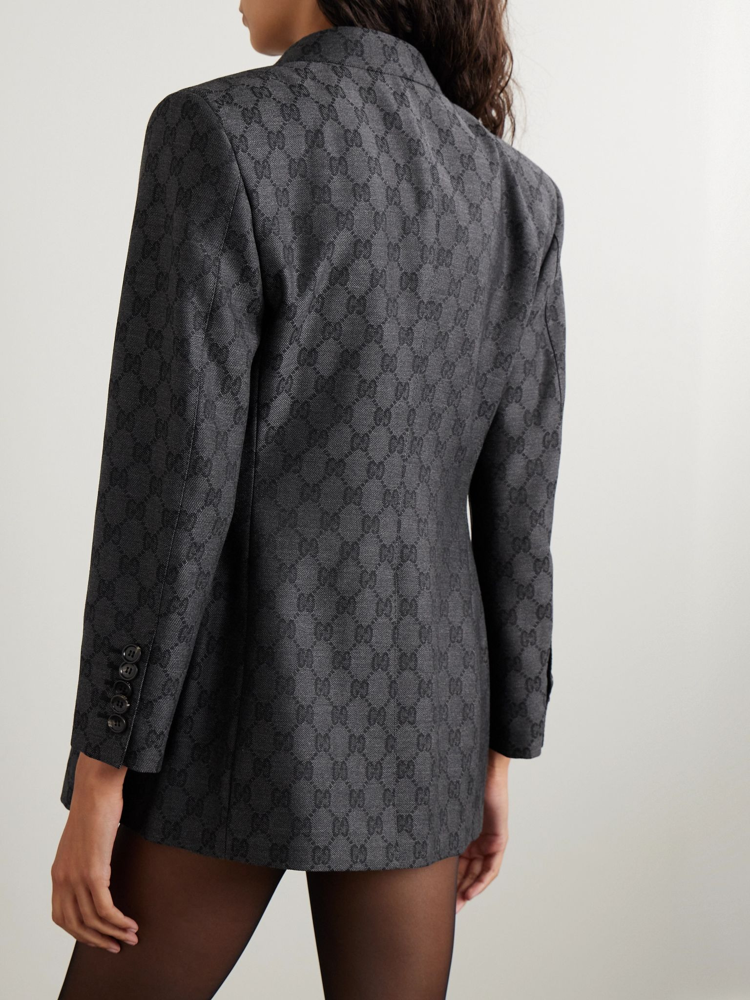 Double-breasted wool-jacquard blazer Gray - 3