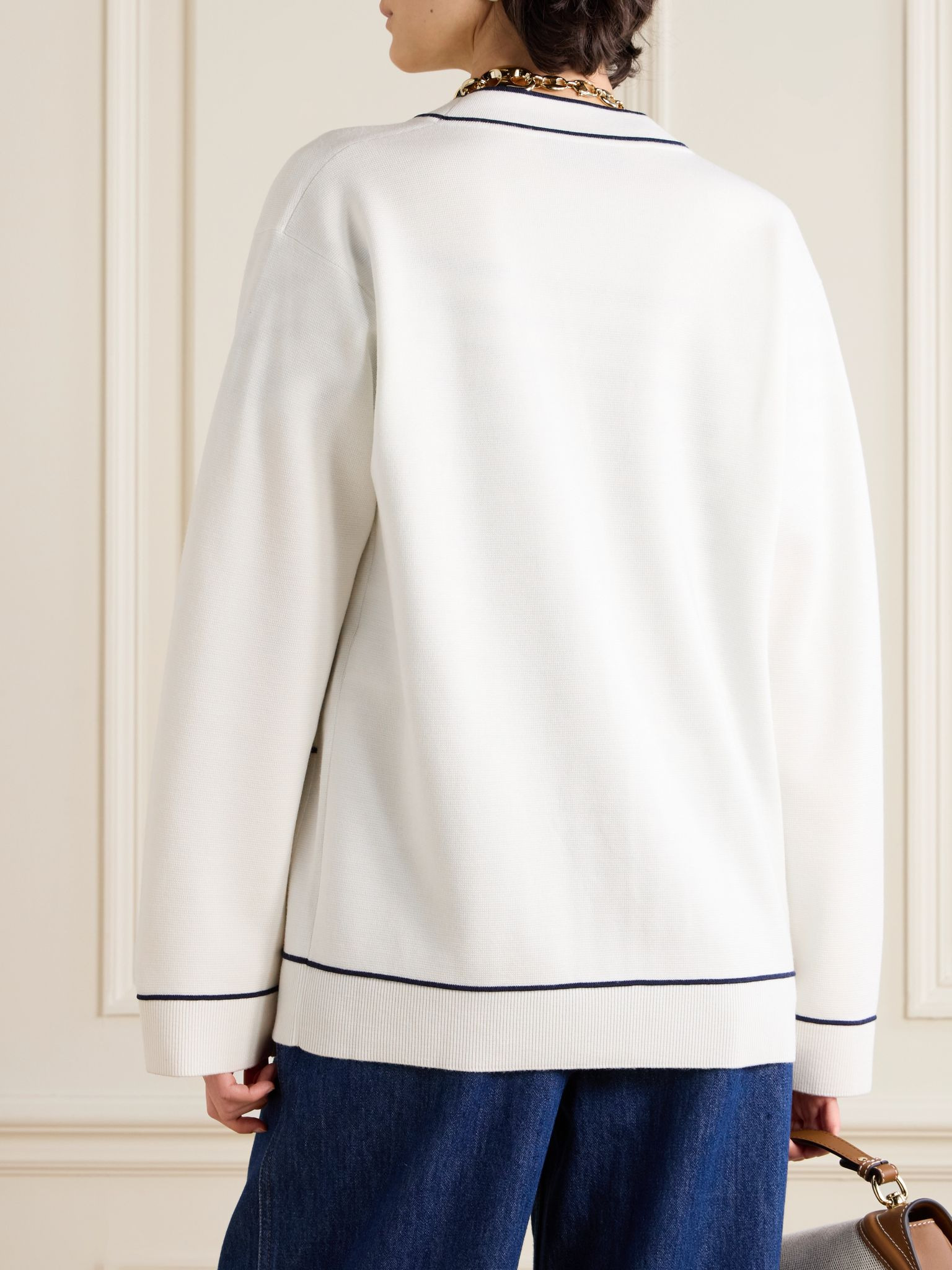 Piped wool cardigan White - 3
