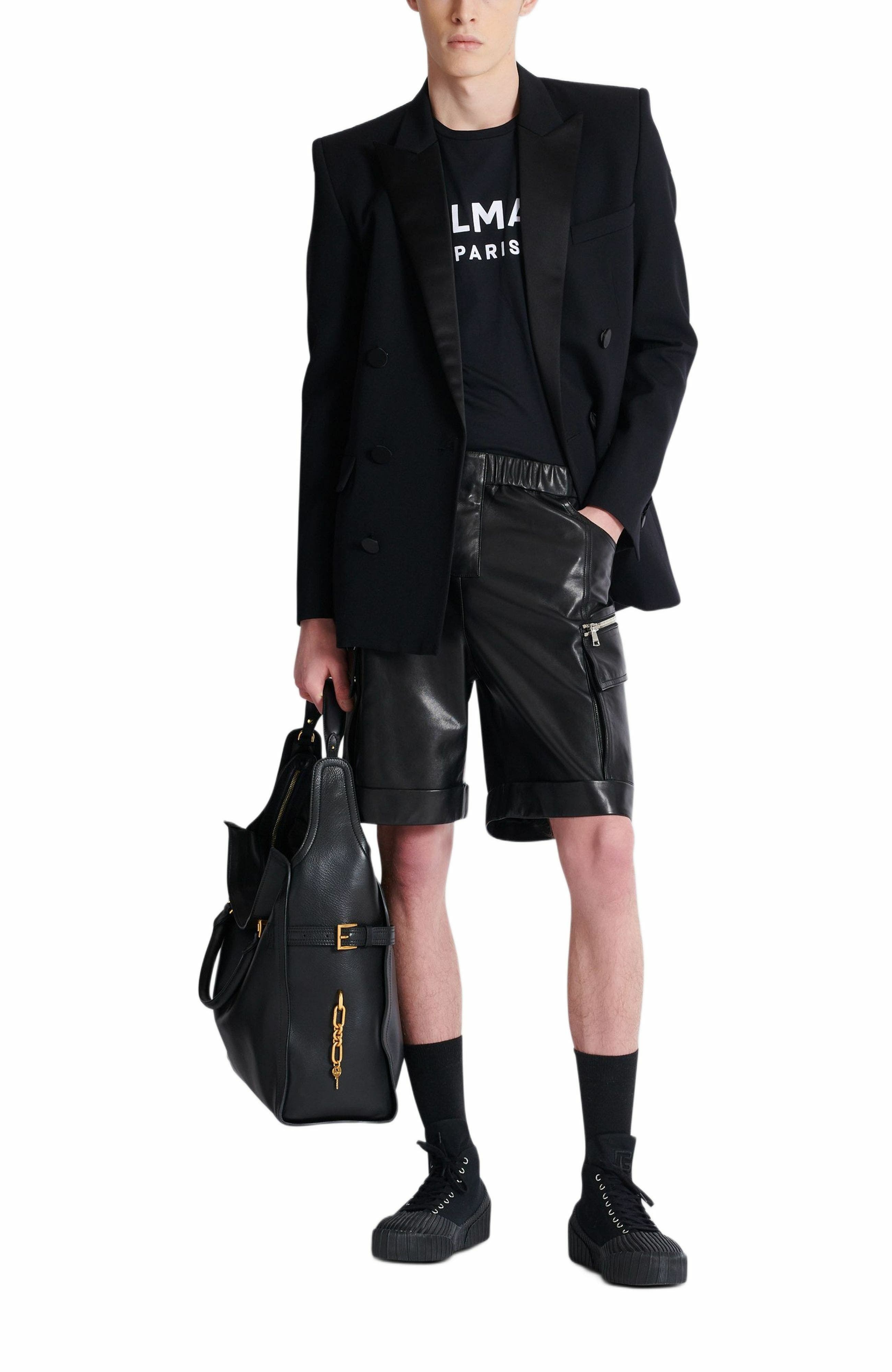 Balmain Leather cargo Bermuda shorts in Black at Nordstrom - 2