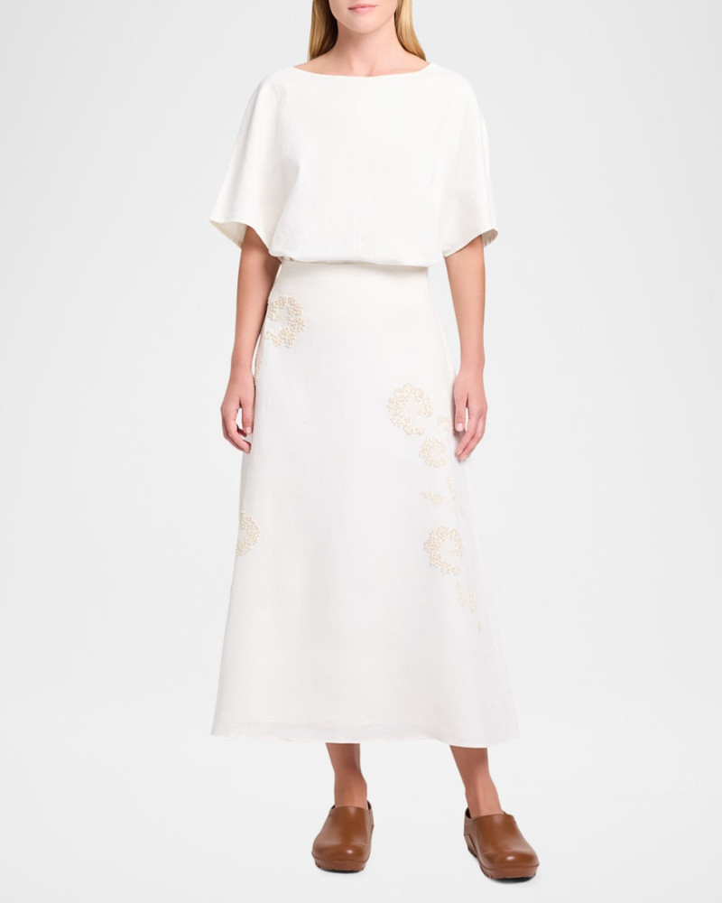 TWP The A-Line Embroidered Linen Skirt outlook