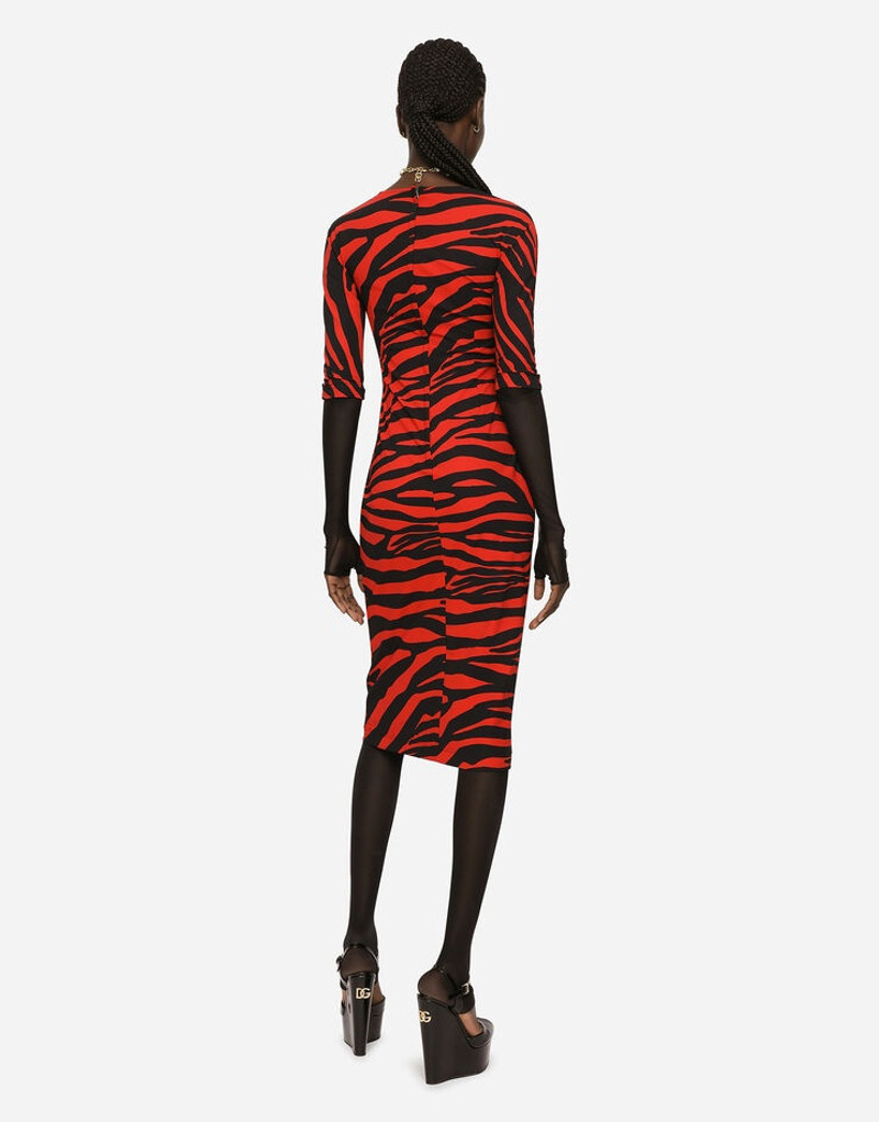 Zebra-print jersey 미디 드레스 5