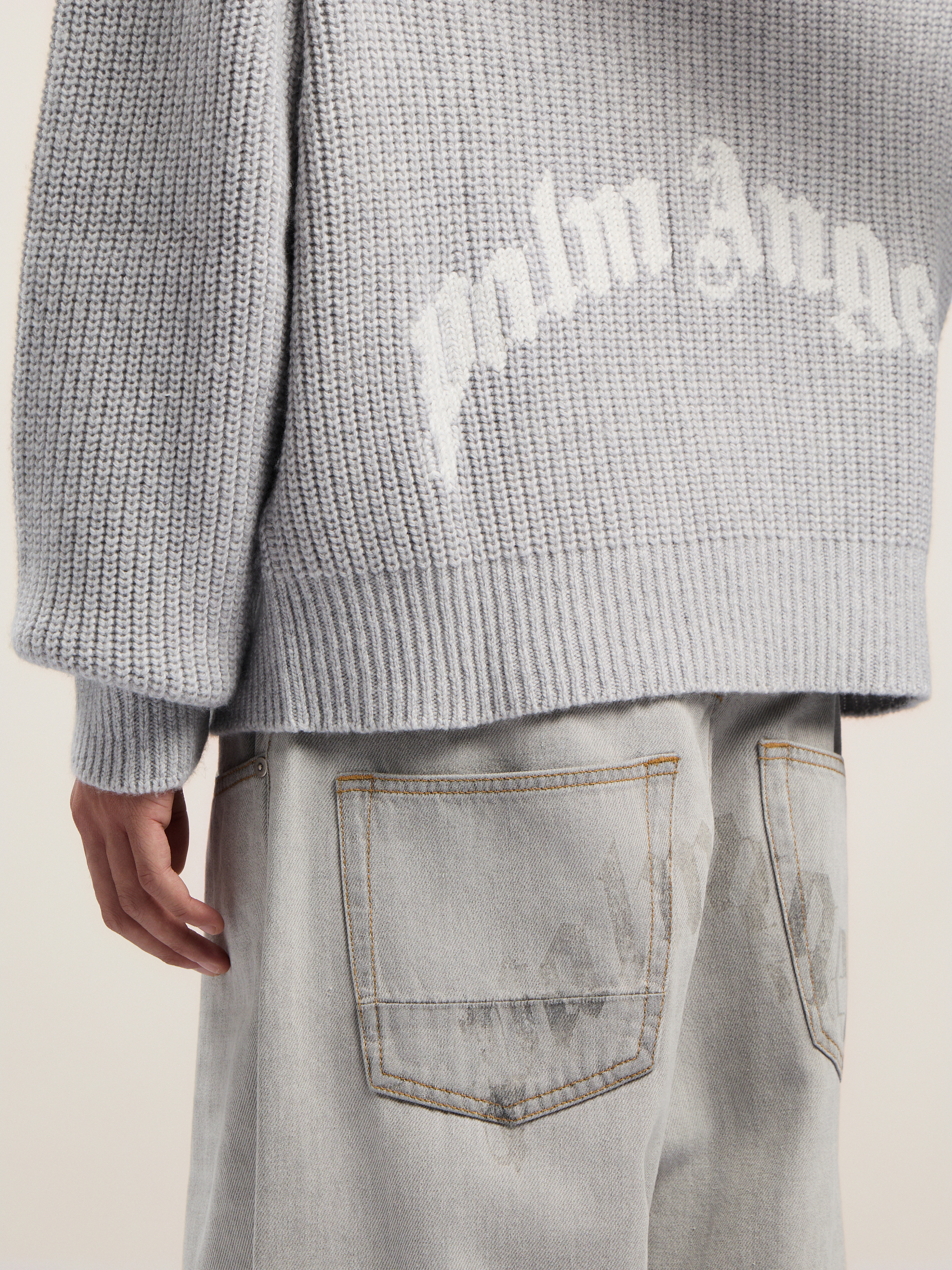 Curved Logo Rib Knit Hoodie - 5