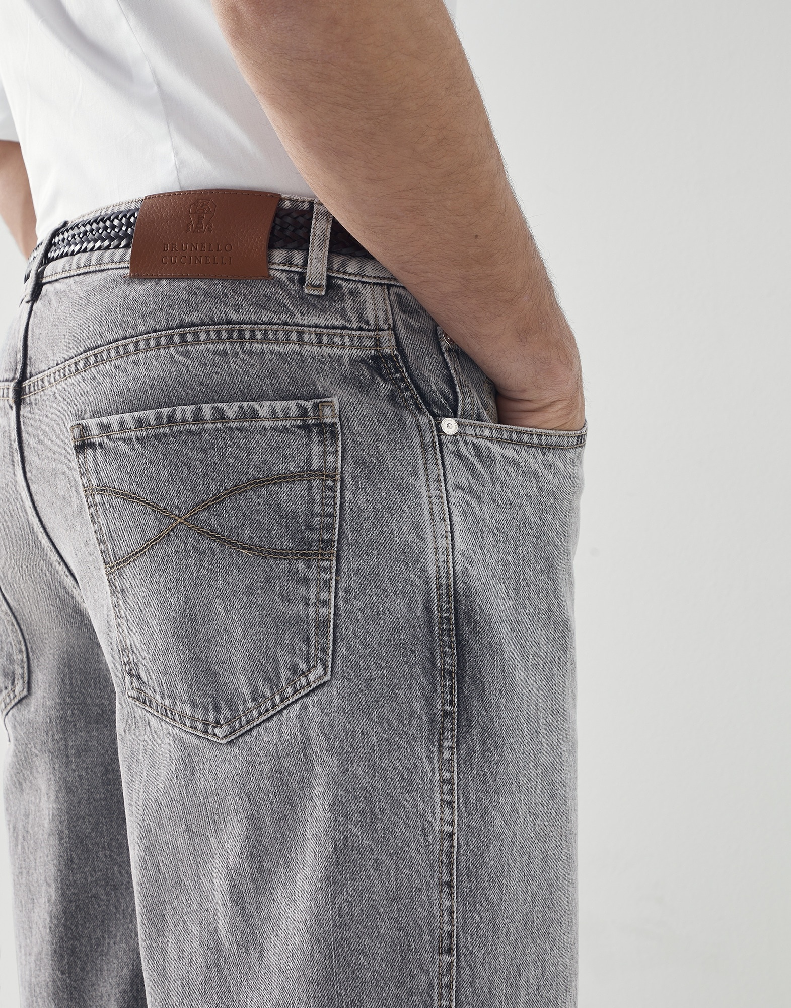 Aged denim easy fit five-pocket trousers - 3