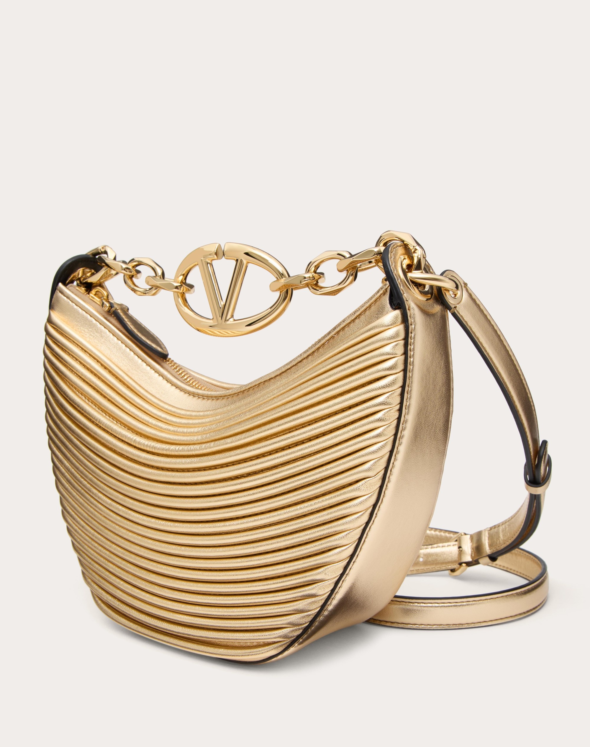 MINI VLOGO MOON HOBO BAG IN METALLIC-EFFECT NAPPA LEATHER WITH CHAIN - 6