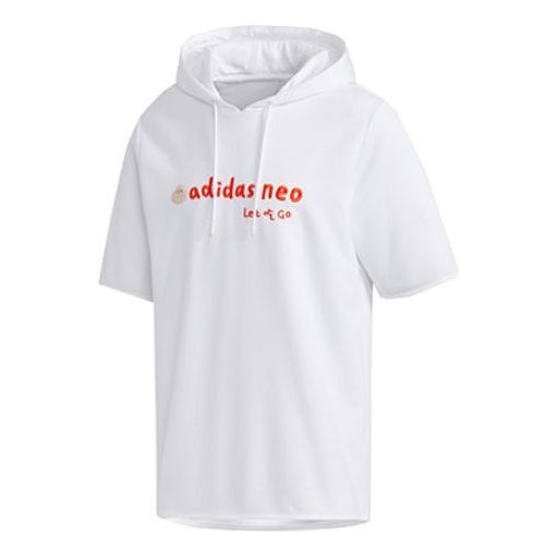 Men's adidas neo Logo Embroidered Sports Pullover Hooded Short Sleeve White GP5824 - 1