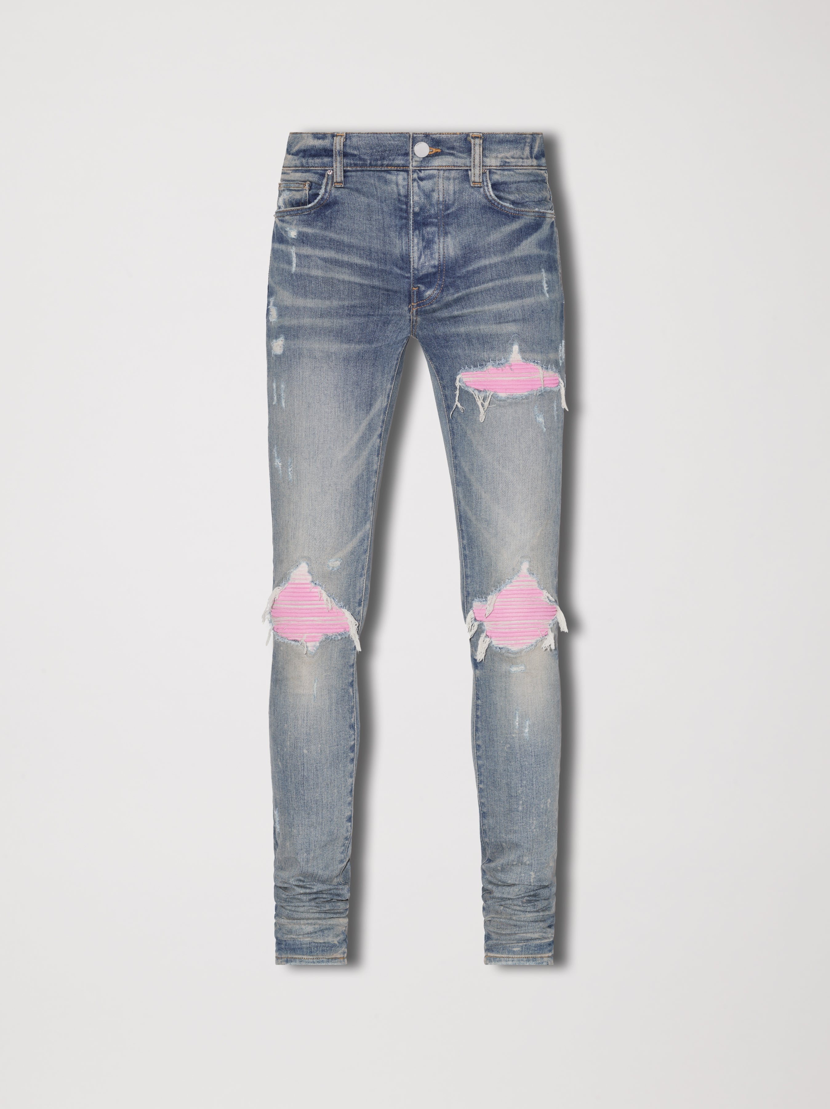 AMIRI MX1 Skinny-Fit Ultrasuede®-Panelled Distressed Jeans AMIRI MX1 Skinny-Fit Ultrasuede®-Panelled Distressed Jeans