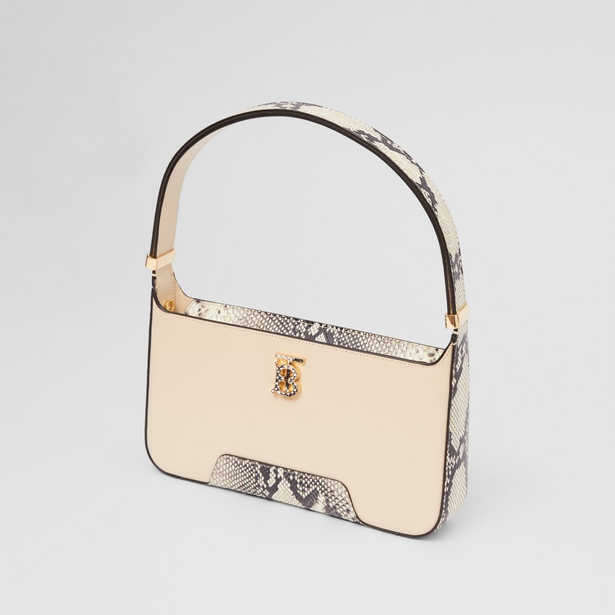 Leather and Python Print TB Shoulder Bag - 4