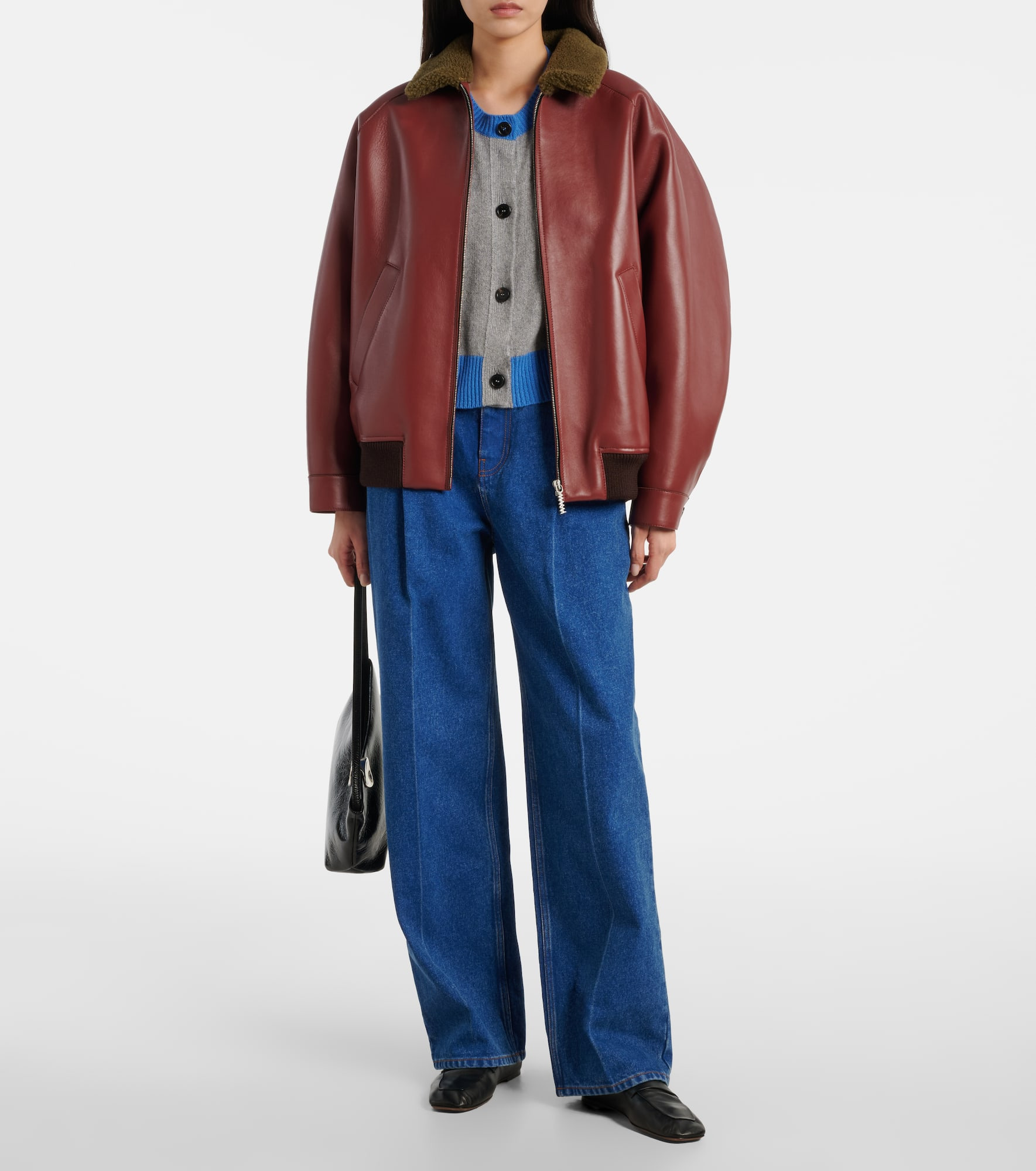 Shearling-trimmed leather blouson jacket - 2