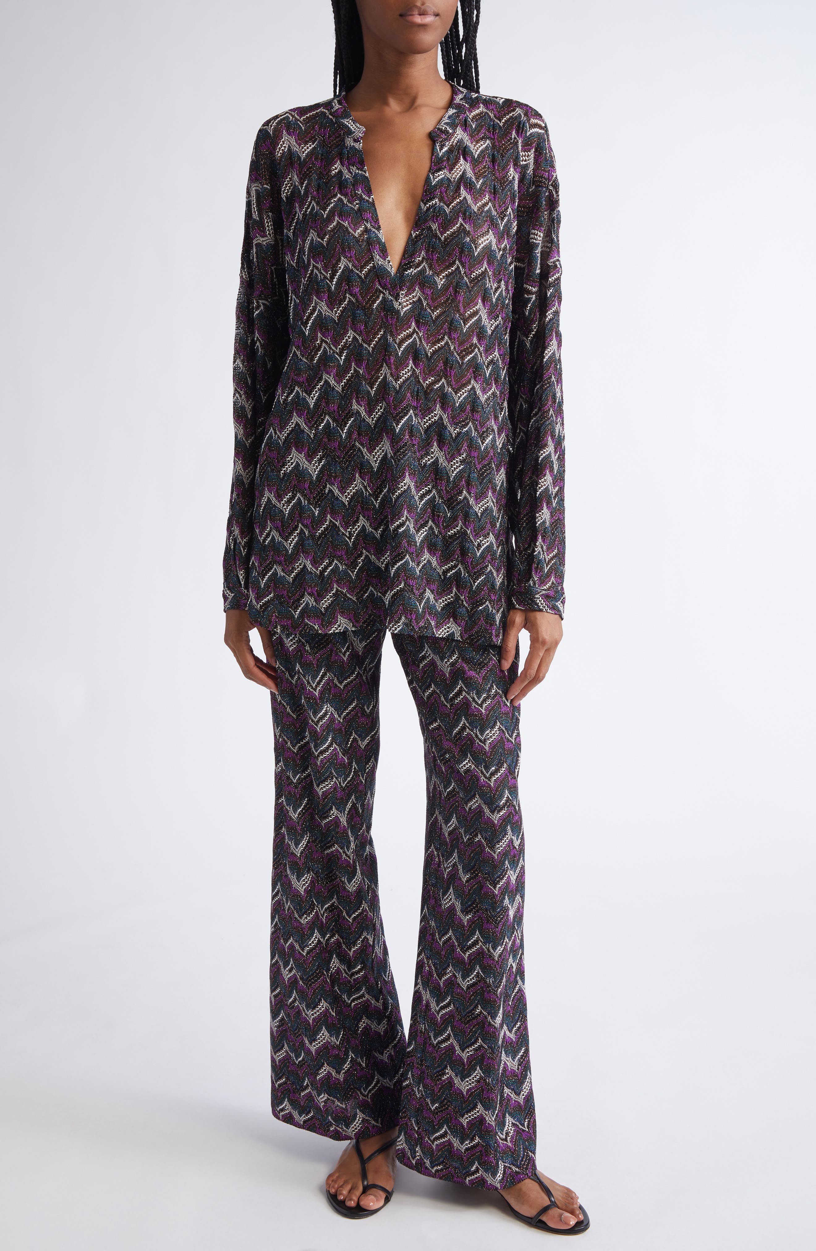 Missoni Chevron Stripe Metallic Knit Pants in Black And Violet at Nordstrom - 2
