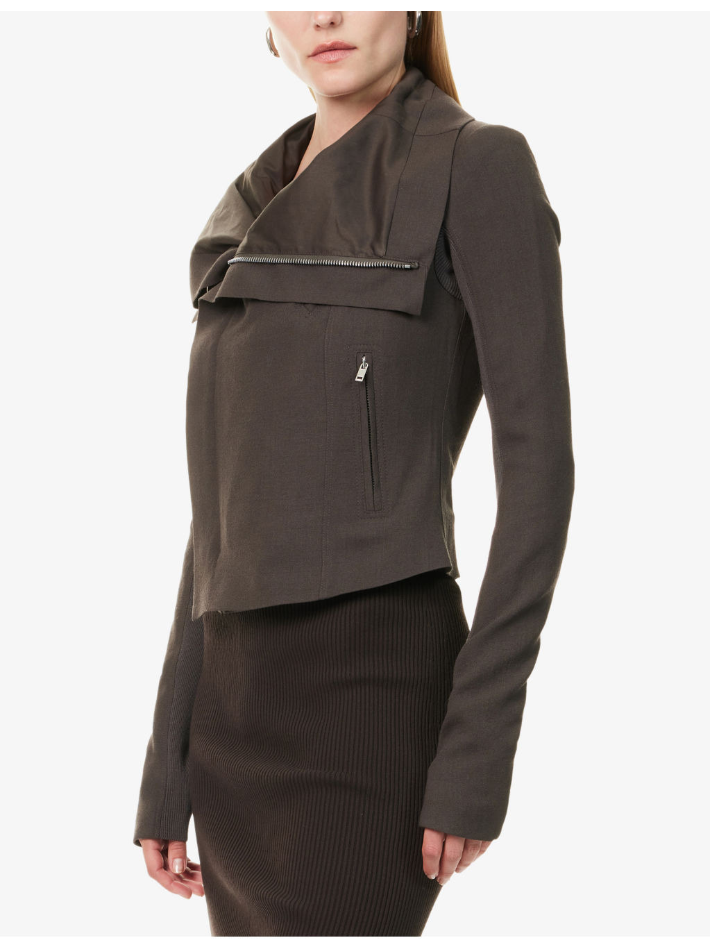 Classic Biker Cropped Wool Jacket - 3