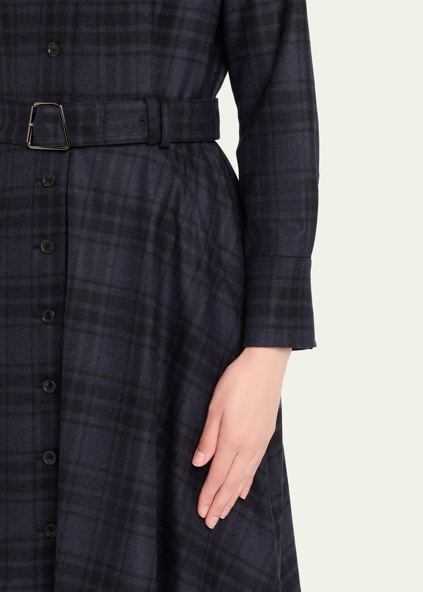 Flannel Plaid Belted Long-Sleeve Maxi Shirtdress - 5