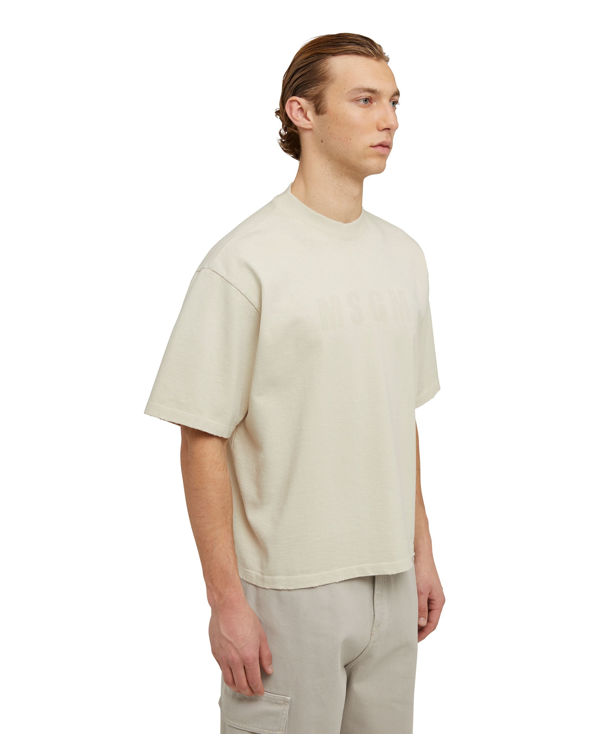 Cotton crewneck t-shirt with MSGM large print logo - 4