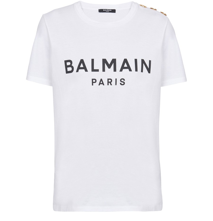 Printed cotton t-shirt with Balmain logo - 1