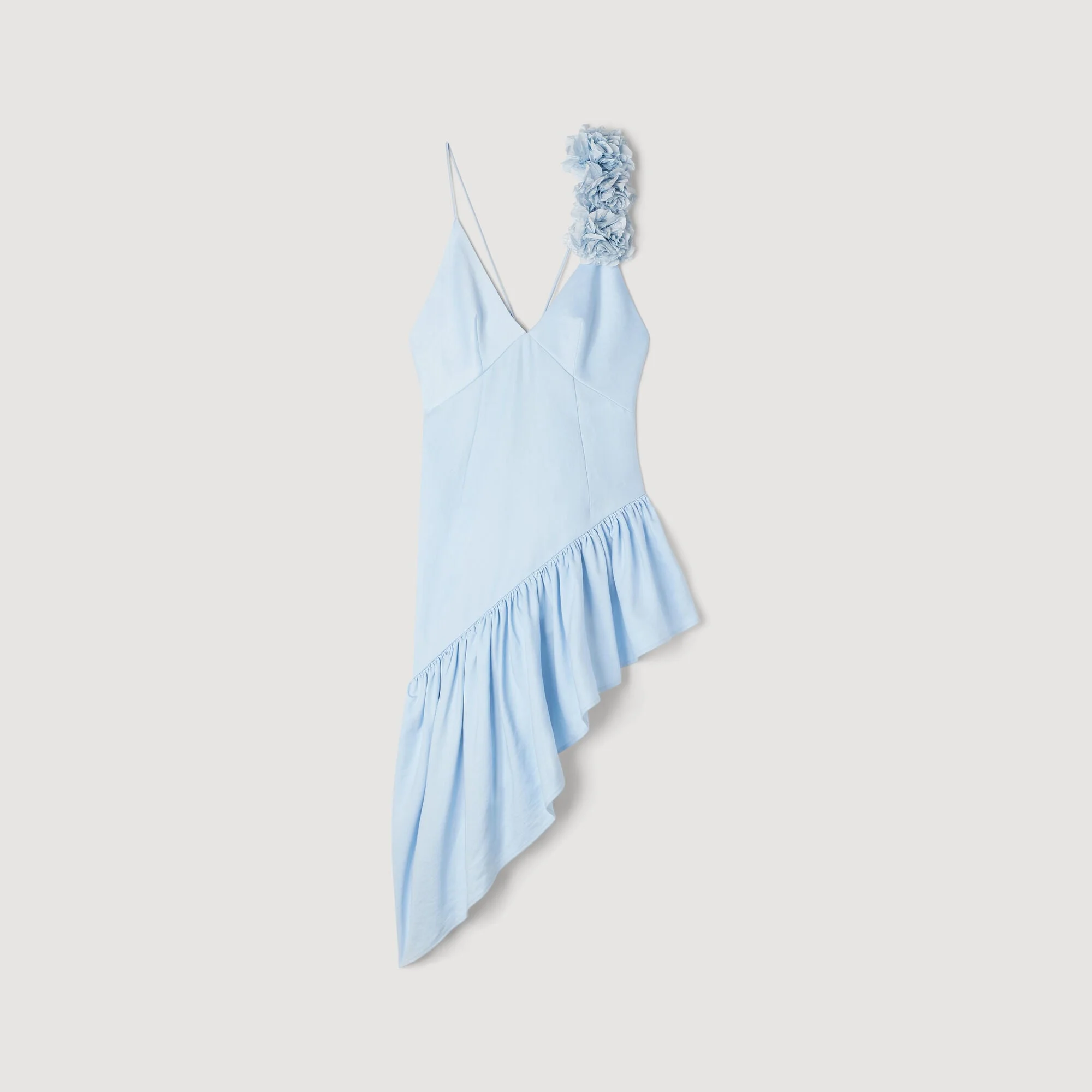 FLOWER DETAIL ASYMMETRICAL RUFFLED DRESS - 1