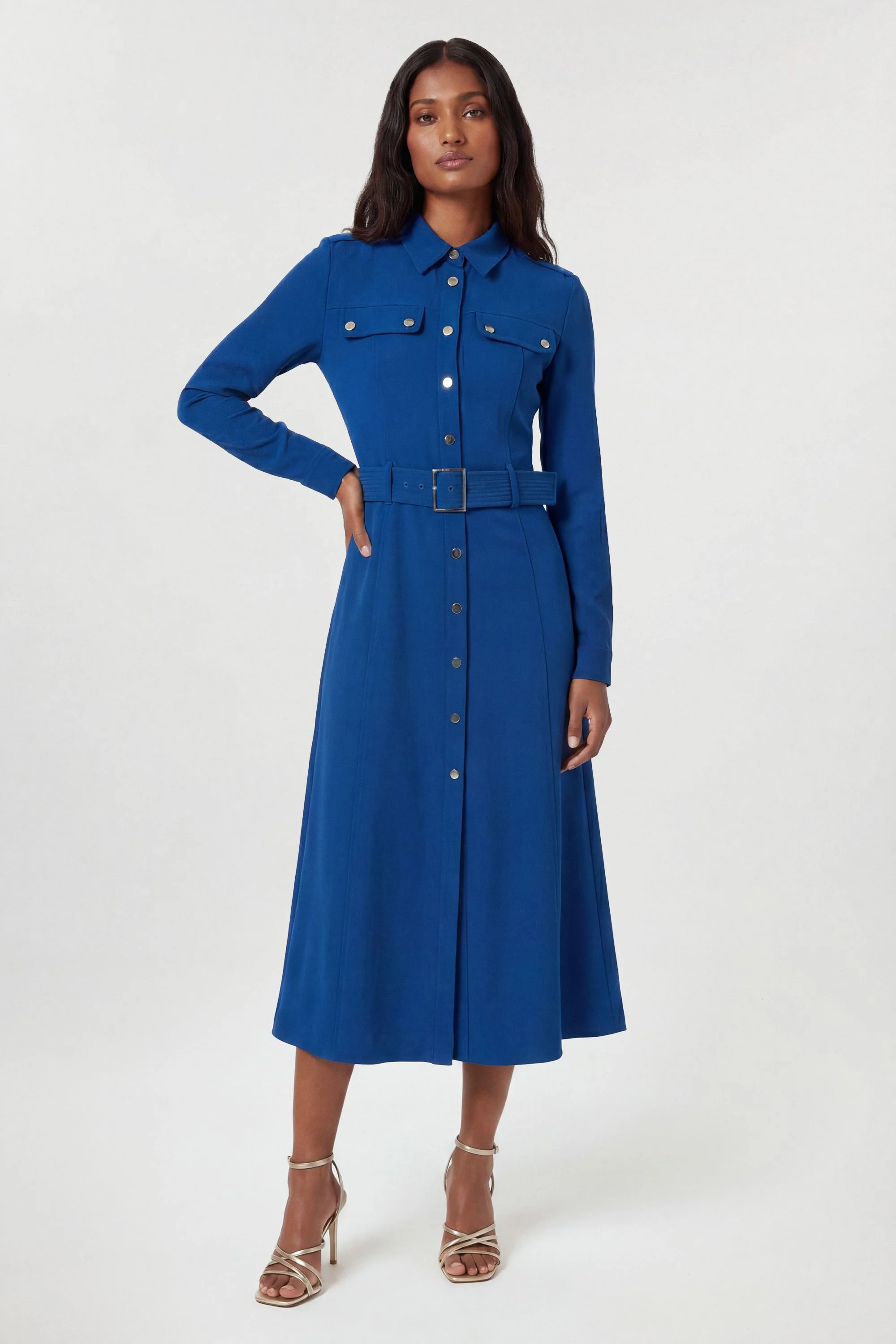 Petite Tailored Belted Midi Shirt Dress - 1