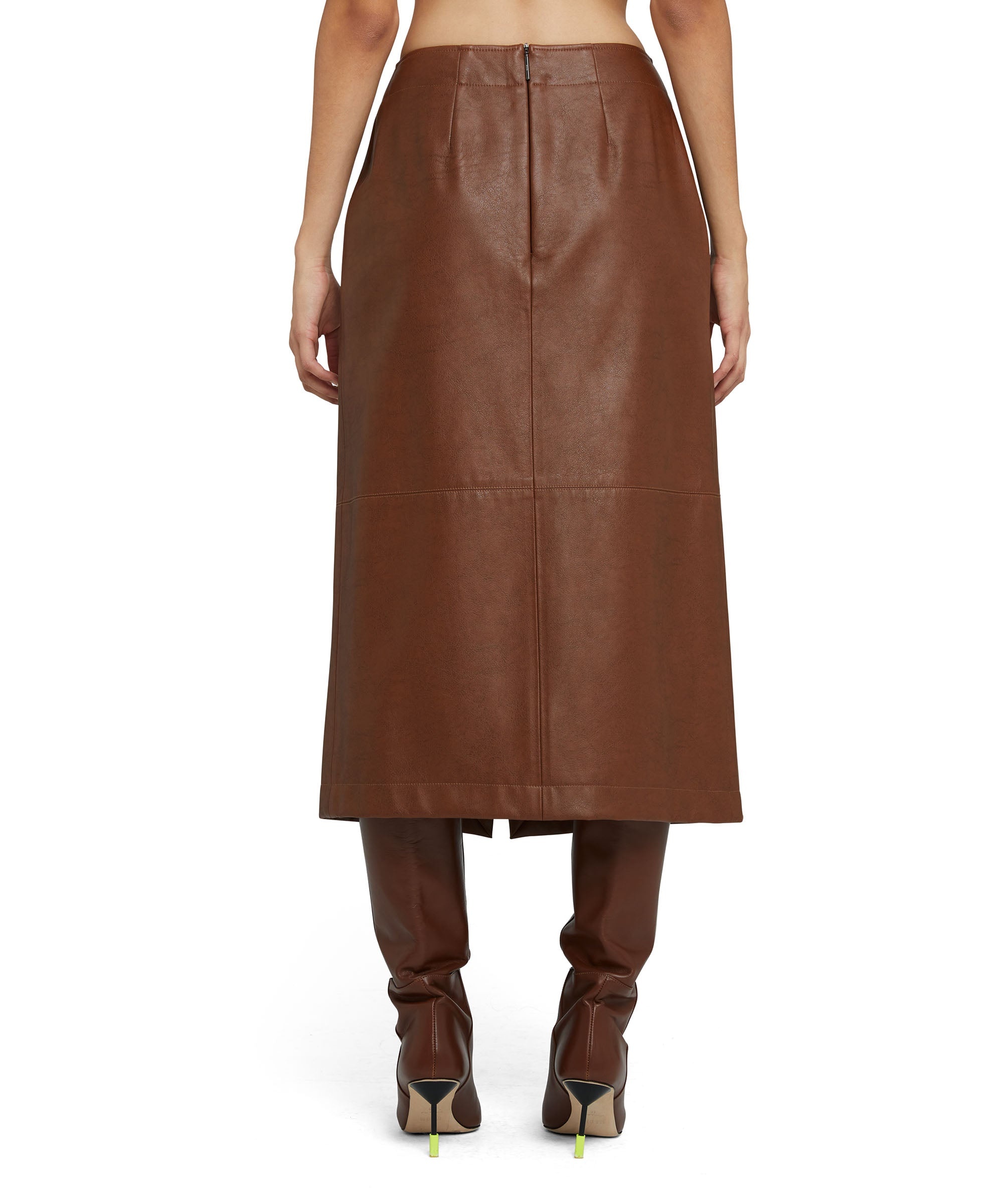 Faux leather midi skirt with wrap design and front slit - 4