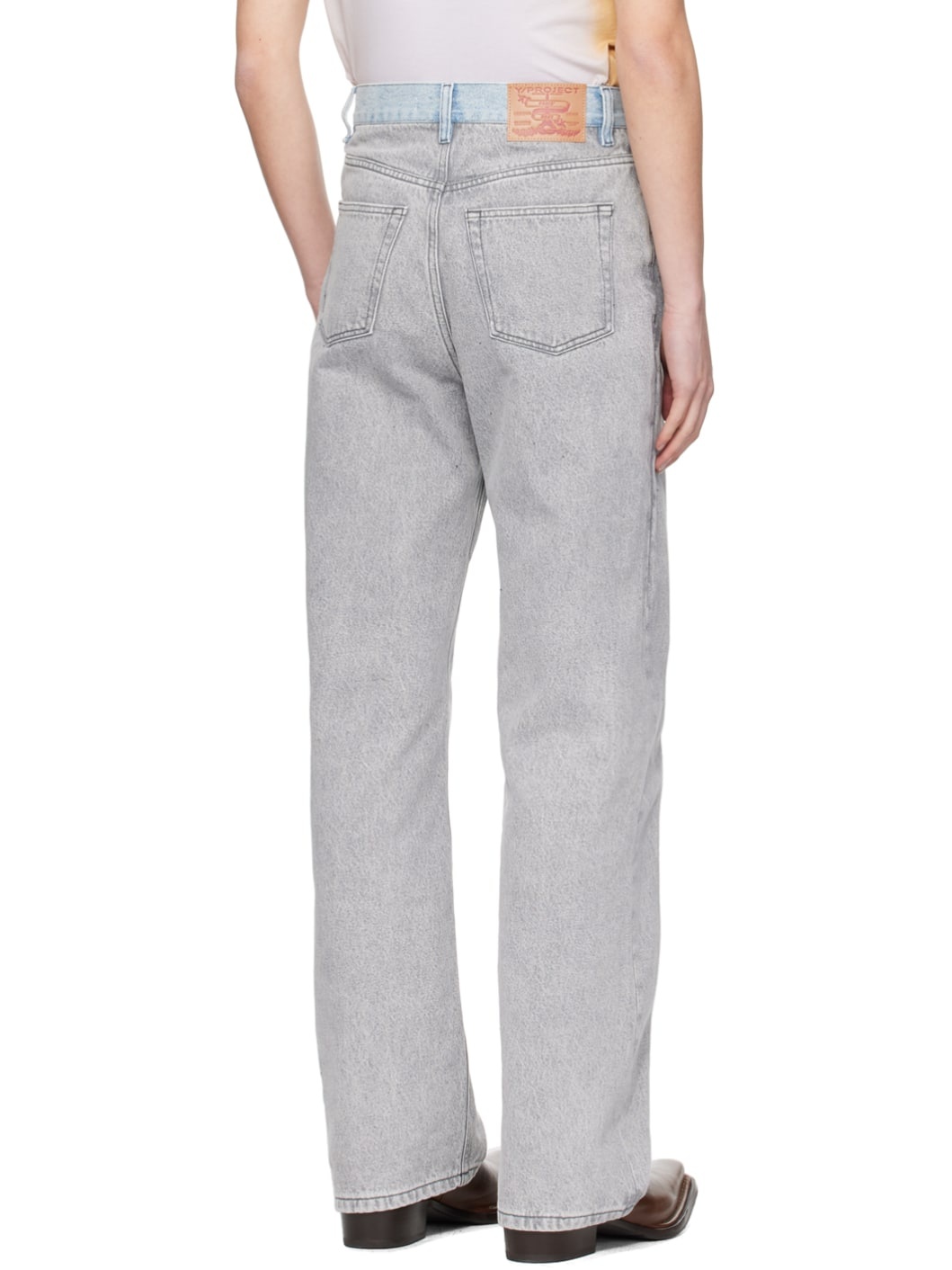 Blue & Gray Cutout Jeans - 3