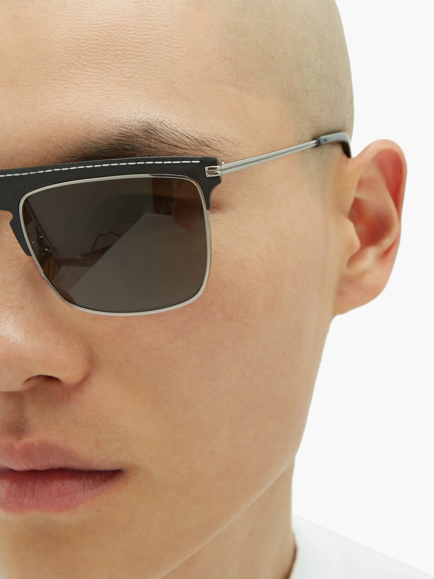 D-frame metal and leather sunglasses - 3