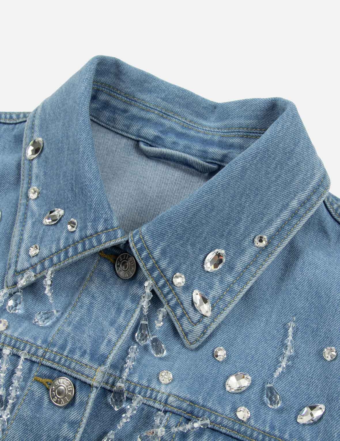 CRYSTAL EMBELLISHED OVERSIZED DENIM JACKET - 7