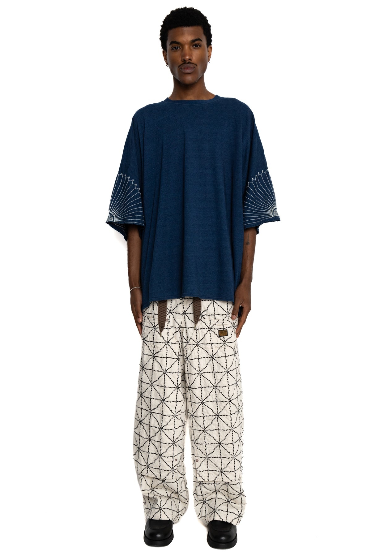 8oz Color Denim FOLD DOJO W-Knee EASY Baggy Pants - Ecru - 2