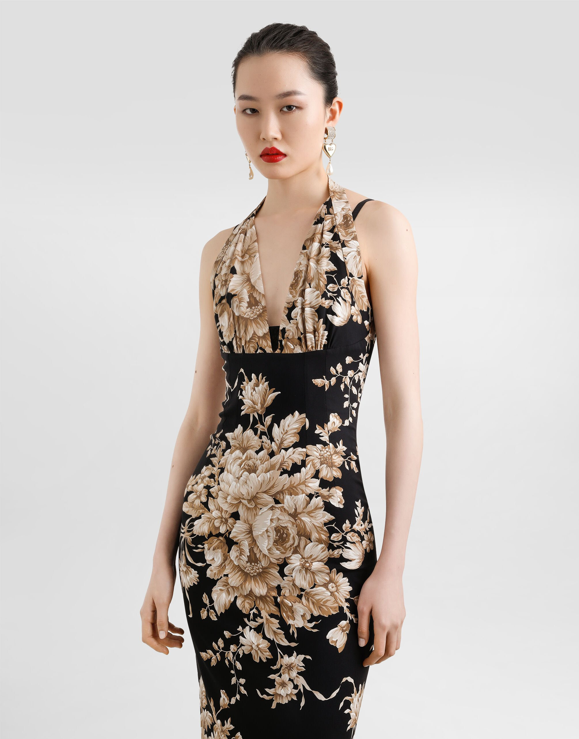 Rose-print charmeuse dress - 4