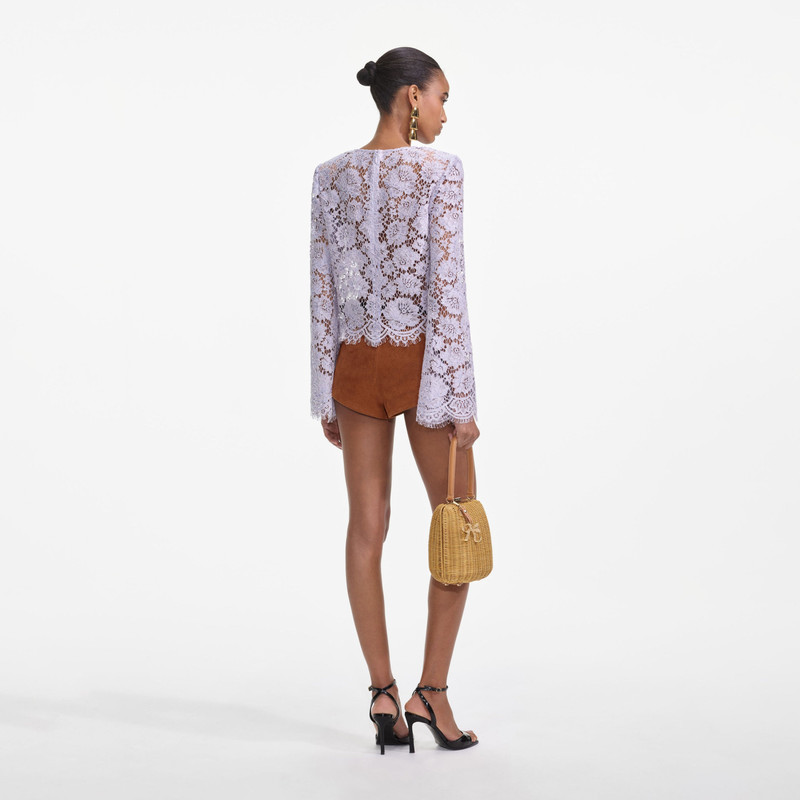 self-portrait Lilac Lace Fluted Sleeve Top outlook