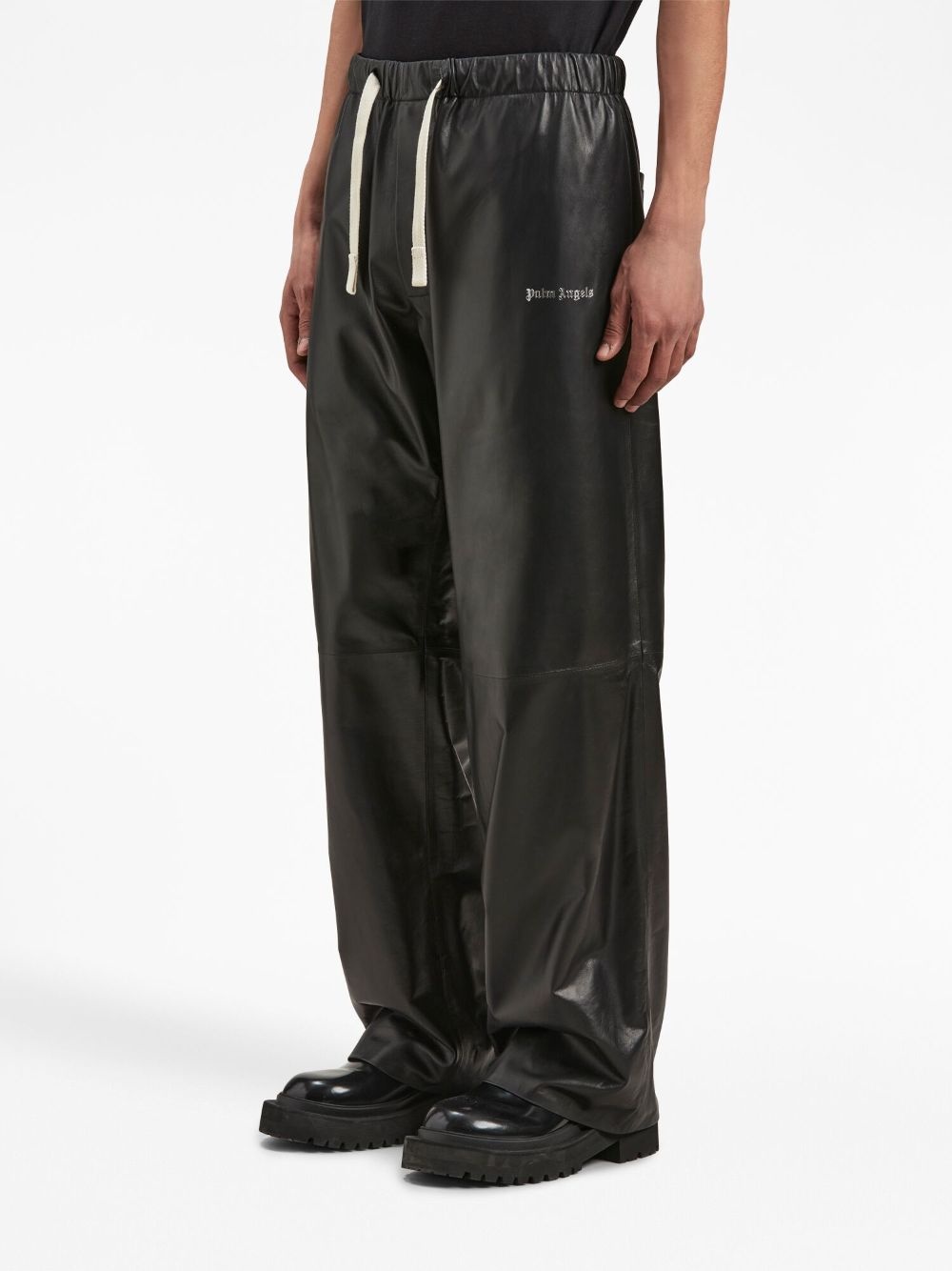logo-print leather track pants - 4