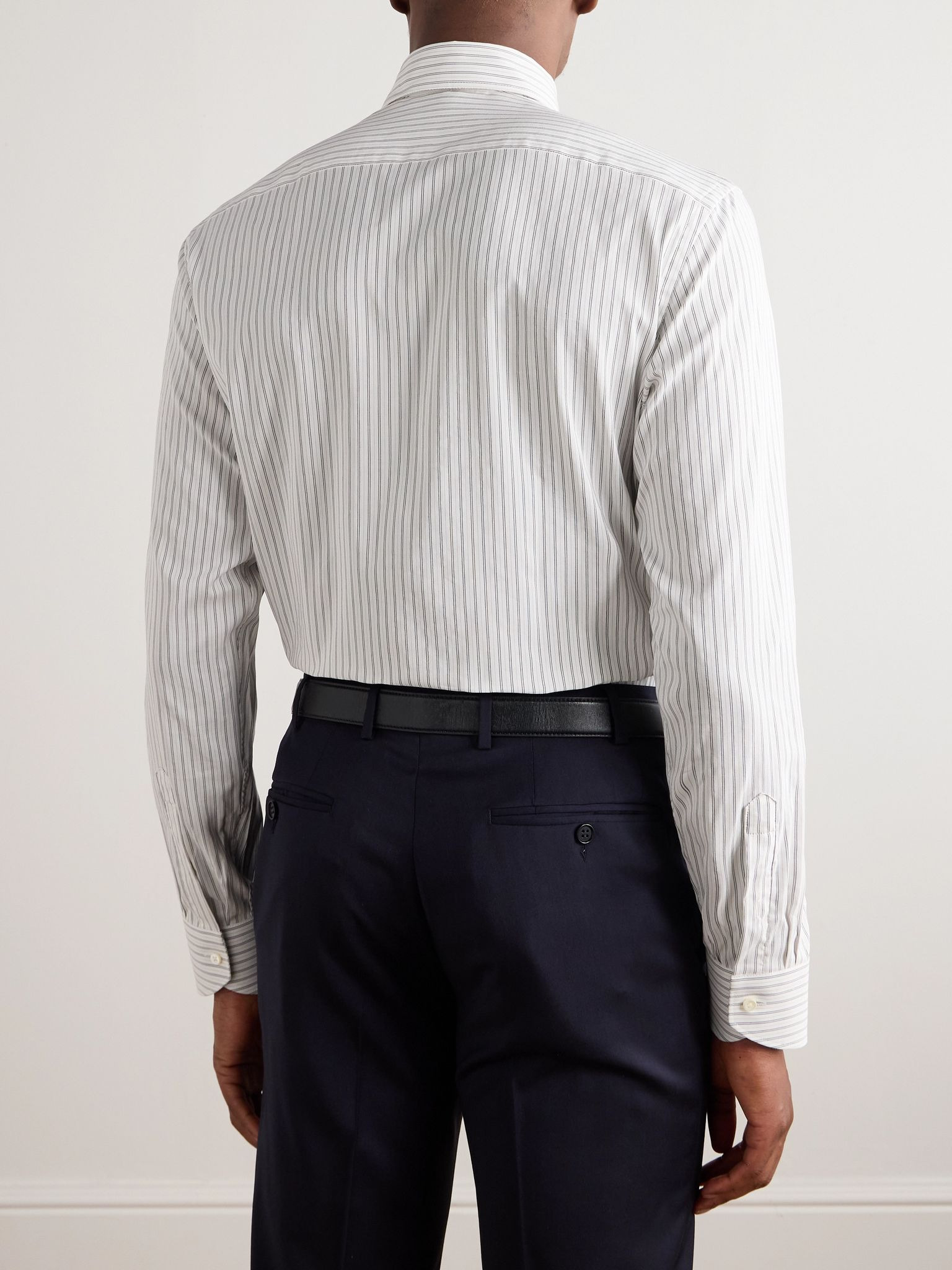 Striped Cotton and Silk-Blend Shirt White - 3