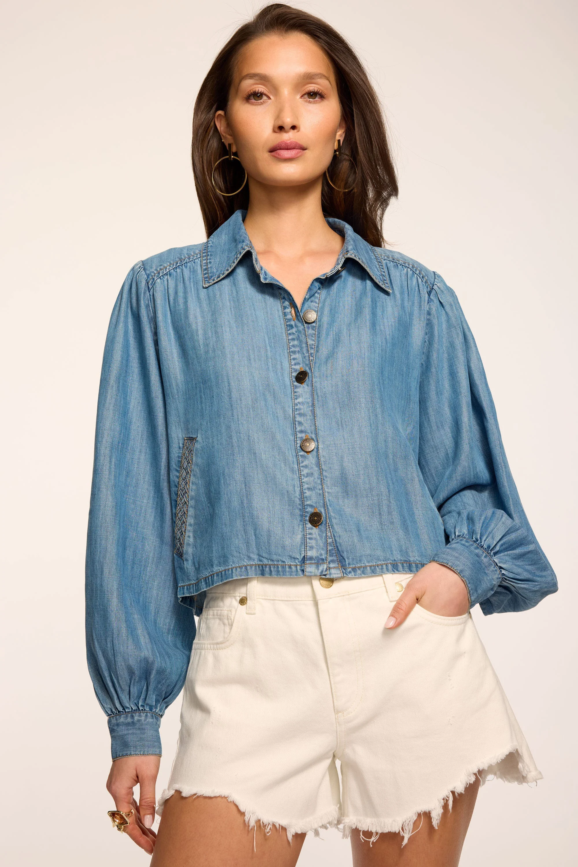 Aisla Chambray Cropped Jacket - 1