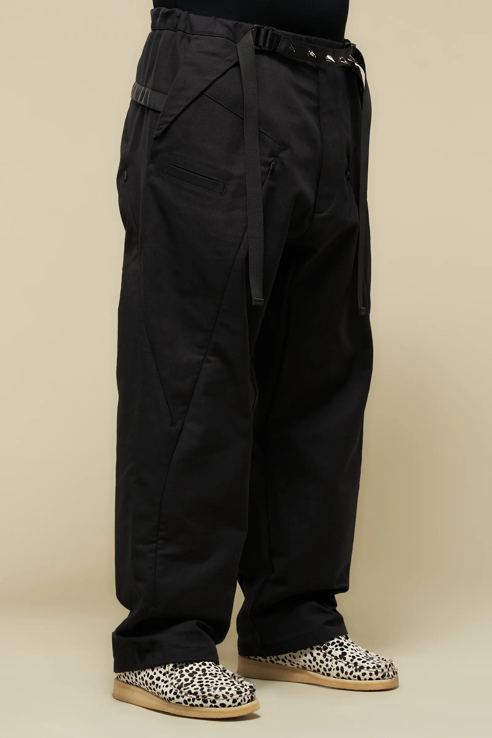 P55-KI Cotton Web Belt Vent Pants Black - 3