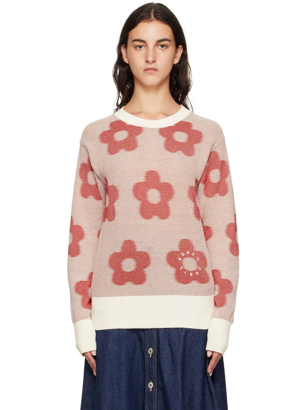 Red & White Kenzo Paris Flower Spot Sweater - 1