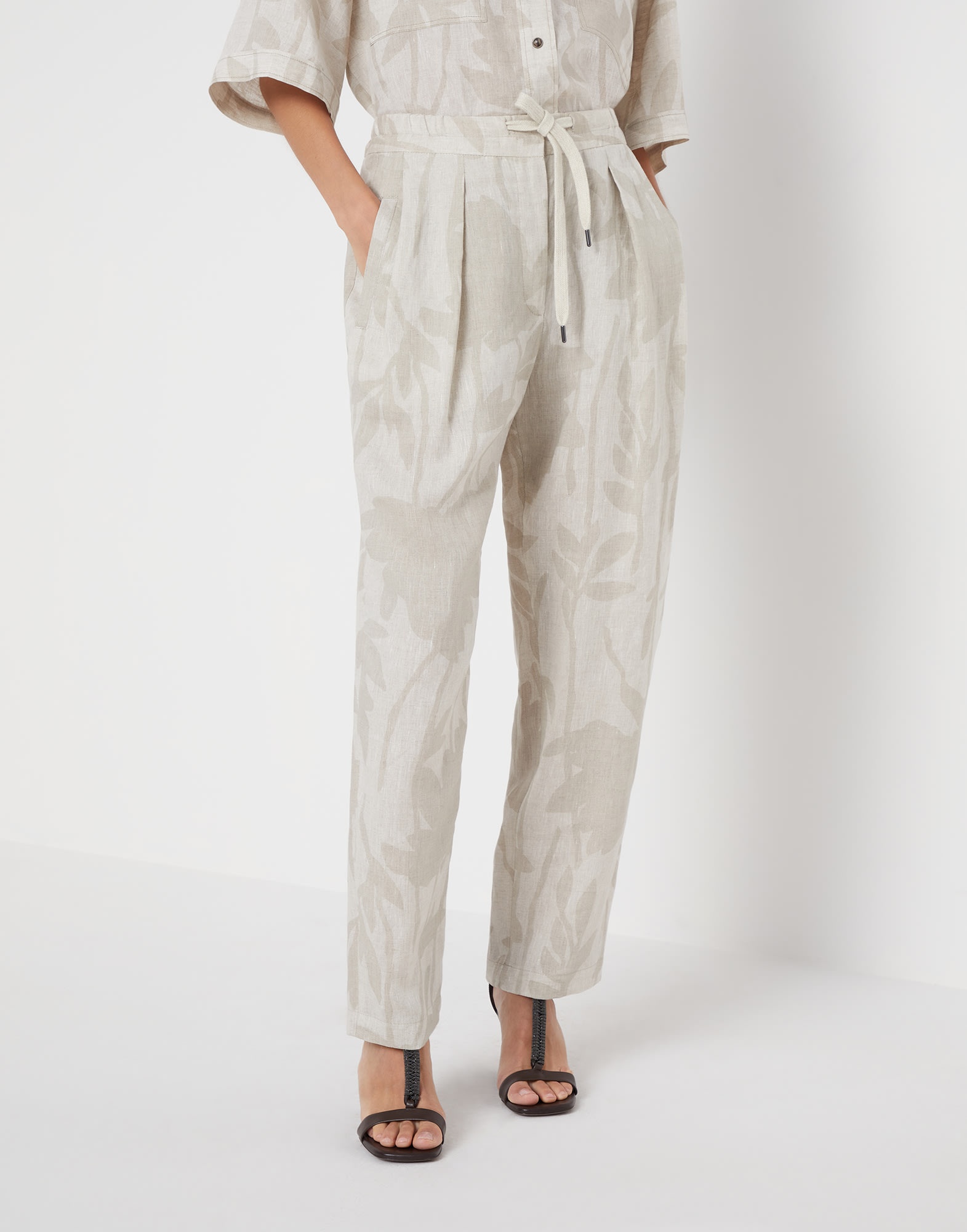 Ramage print lessivé linen slouchy trousers - 1