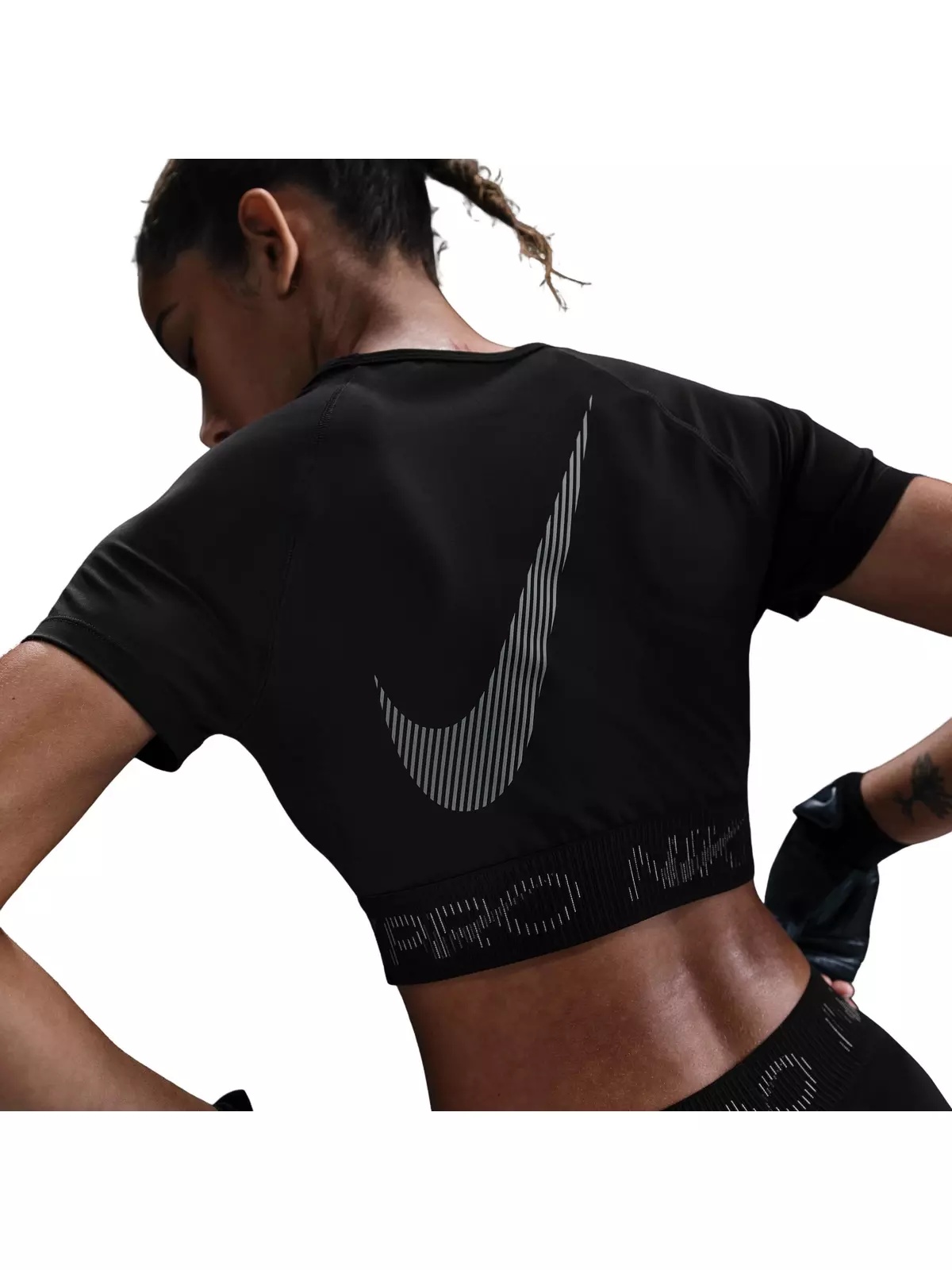 Women's Pro Dri-FIT Short-Sleeve Cropped Graphic Top-Black - 2