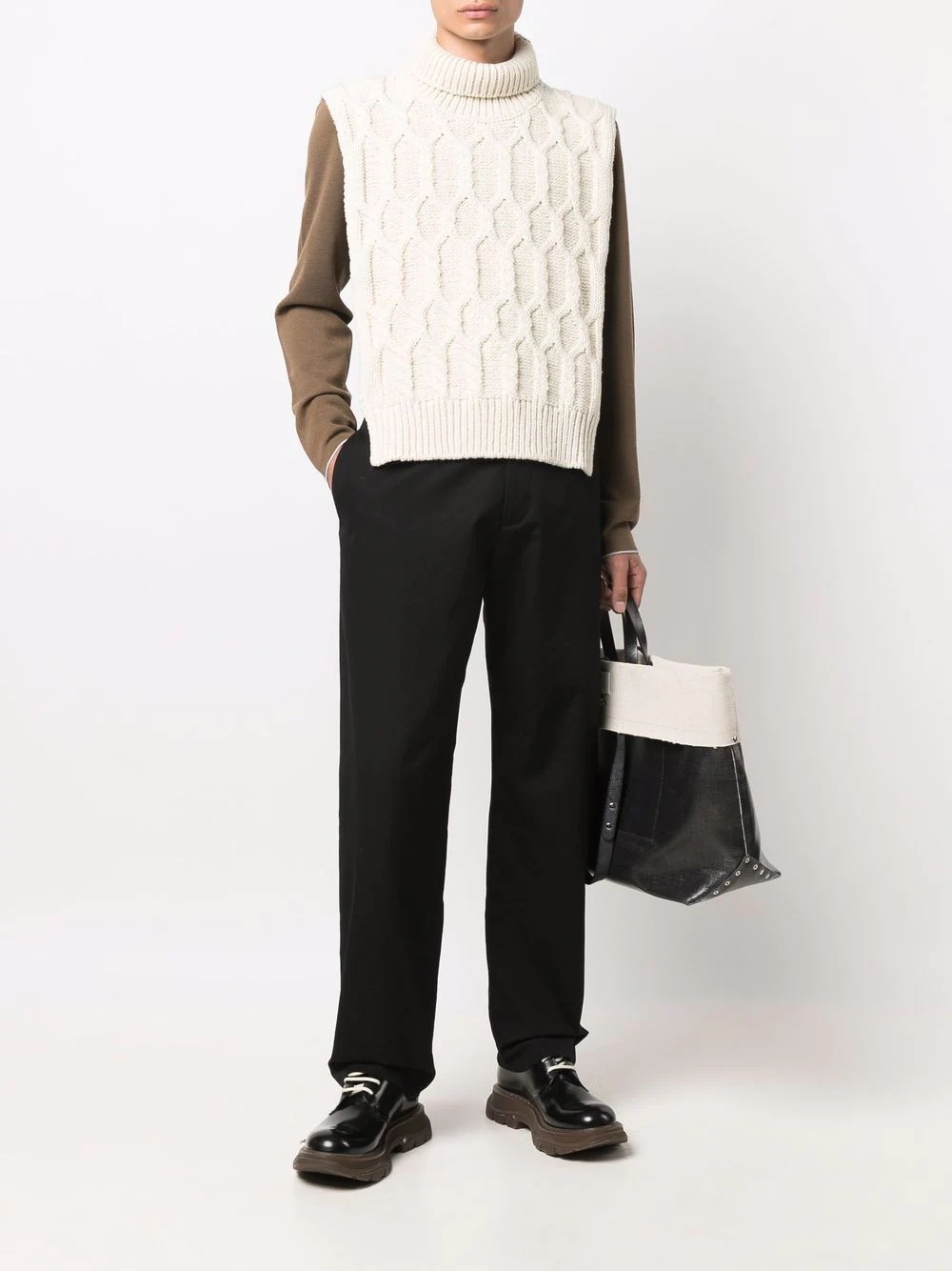 cable-knit high-neck bib - 2