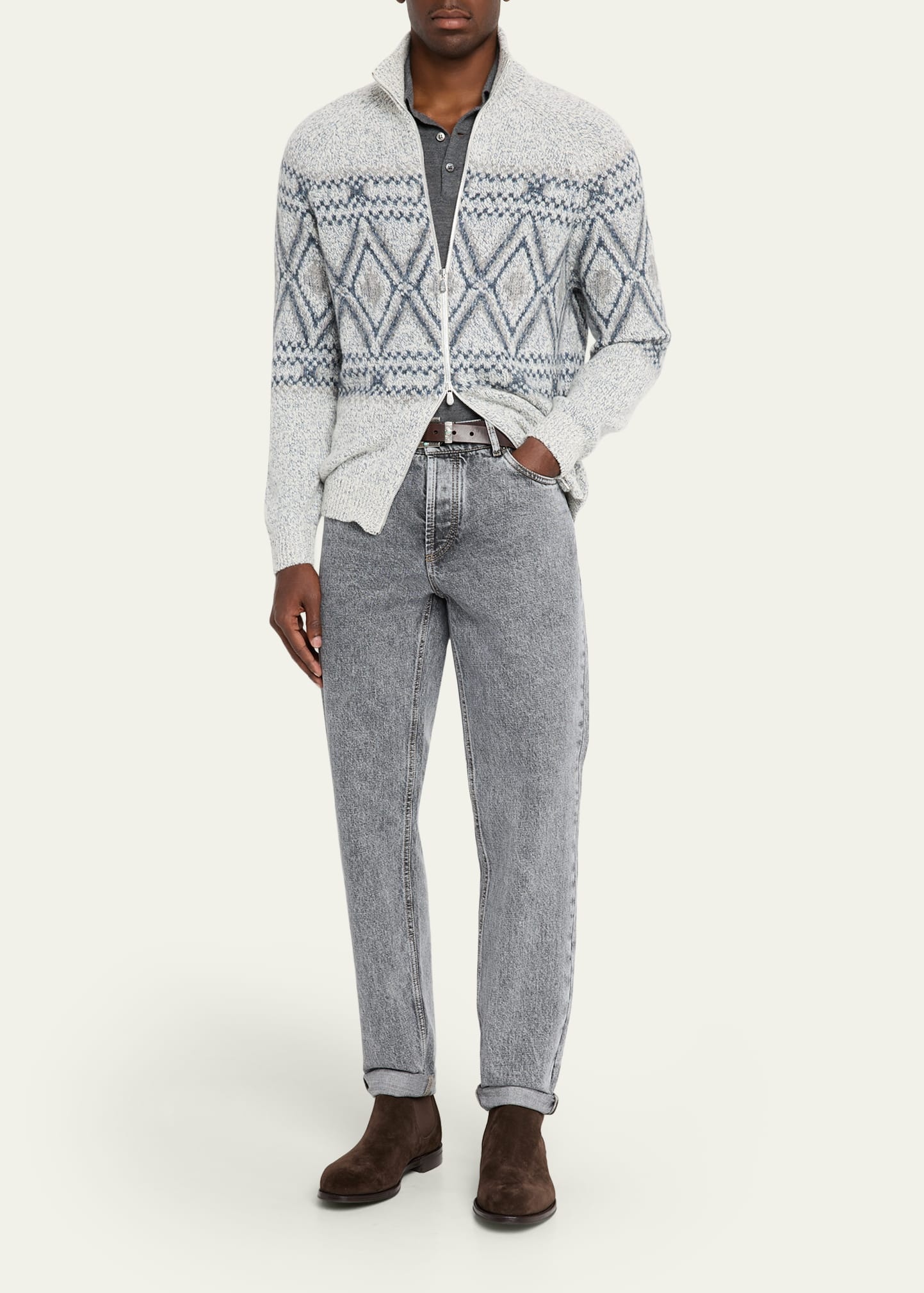 Men's Straight-Leg Grey Denim Jeans - 2