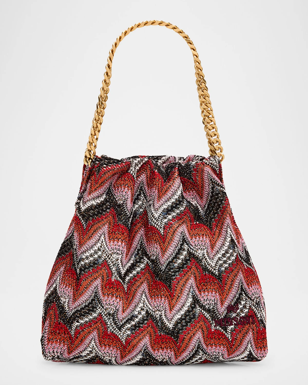Drawstring Zigzag Knit Pouch Bag - 1