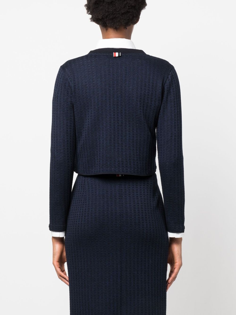 checkered jacquard cropped cardigan - 4