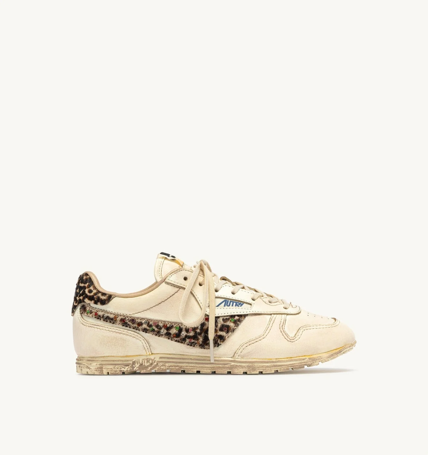 WINDSPIN SUPER VINTAGE SNEAKERS IN MARSHMALLOW AND LEOPARD LEATHER - 1