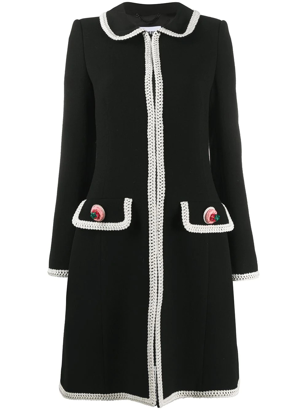 contrasting-trim mid-length coat - 1