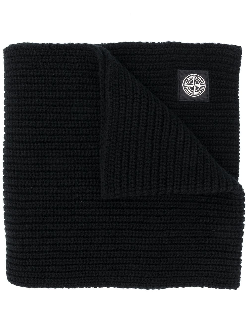 logo patch wool scarf - 1