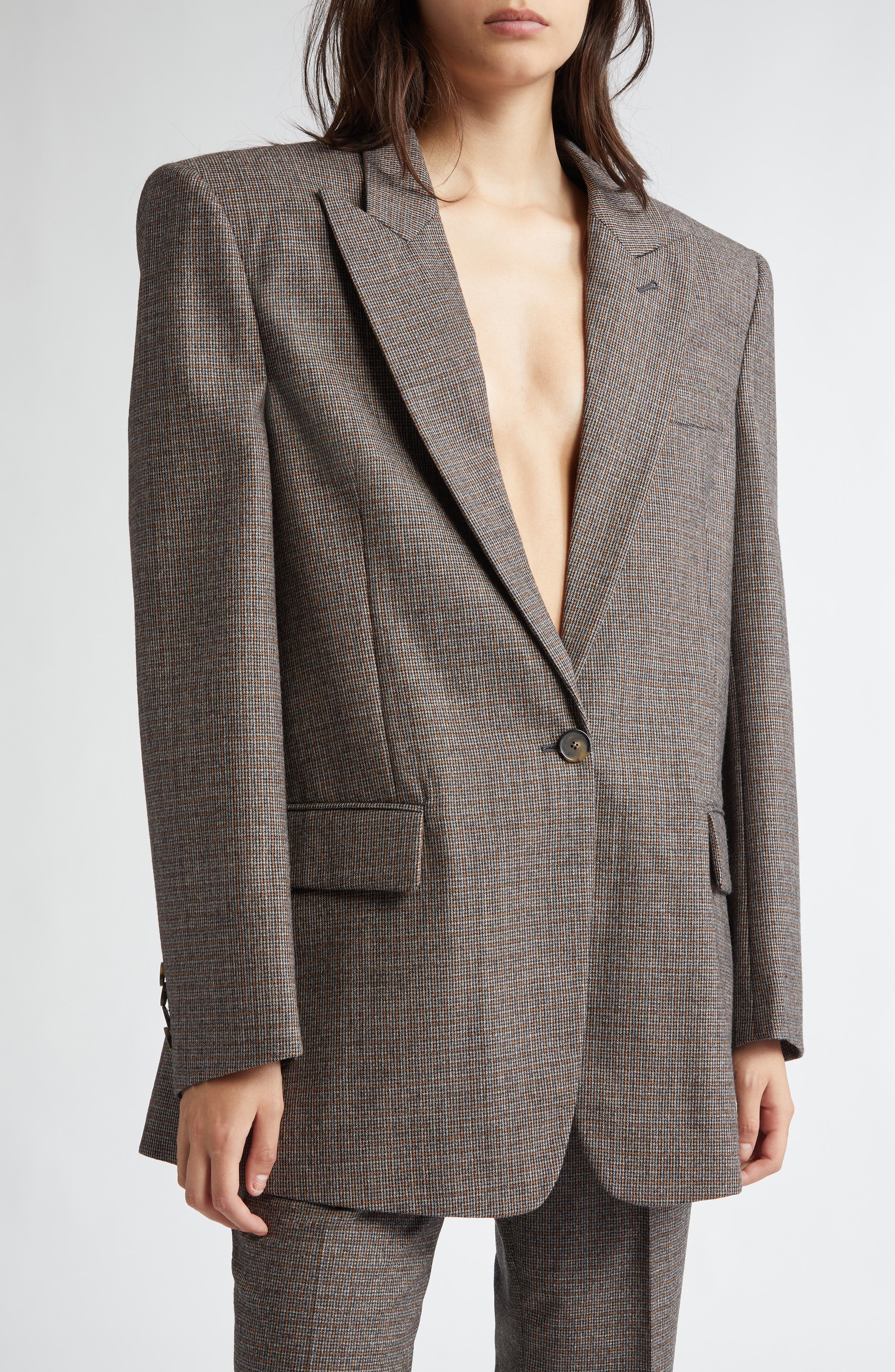 Stella McCartney Microhoundstooth Check Oversize Wool Blazer in 2425 - 5