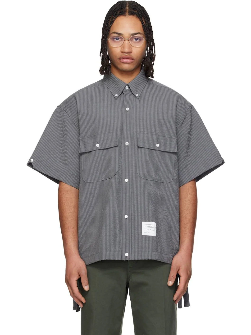Gray S/S Track Shirt Flap Pockets Wool Shirt - 1