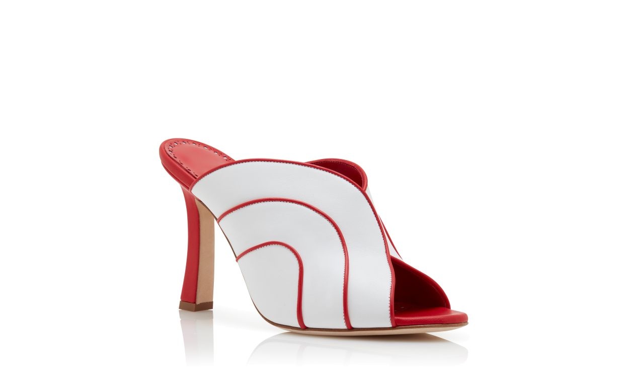White and Red Nappa Leather Mules - 3