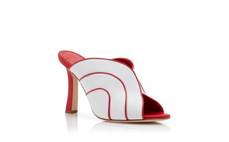 White and Red Nappa Leather Mules 3