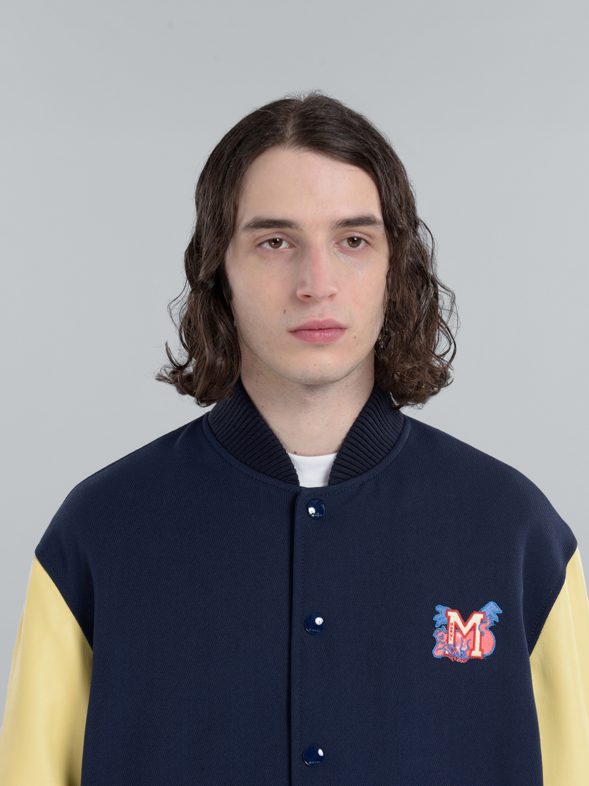 BLUE CAVALRY WOOL VARSITY JACKET WITH LEATHER SLEEVES - 4